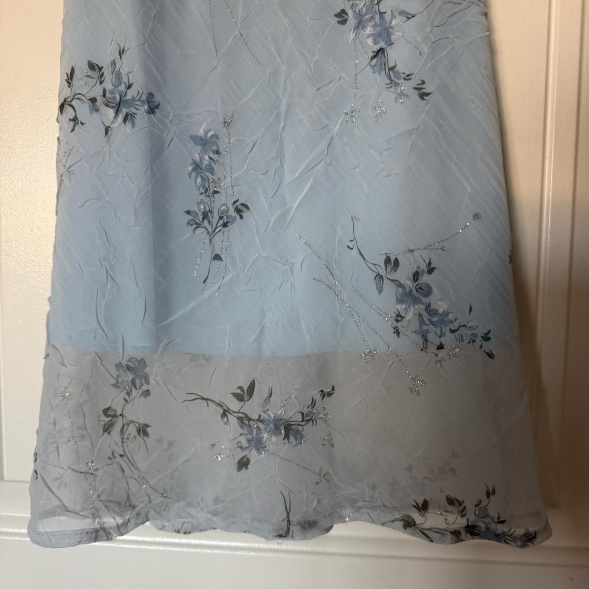 Powder Blue Soft Sky Blue Floral Chiffon Midi Dress  Subtle