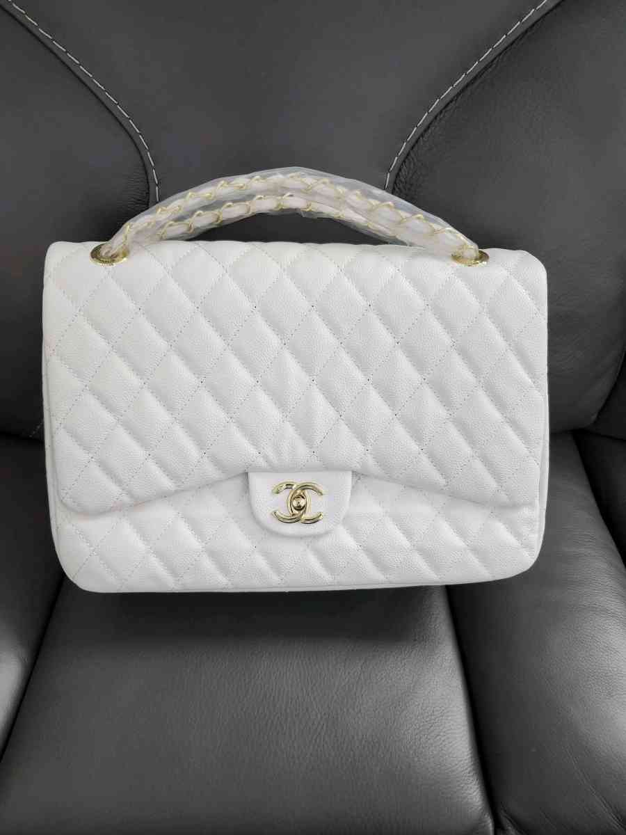 Elegant White Quilted Top Handle Bag  Gold Hardware  New