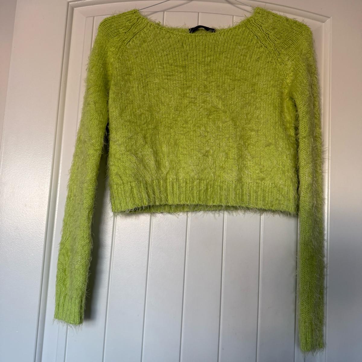 Bratz Inspired Lime Green Fuzzy Cropped Sweater  Y2K Mohair