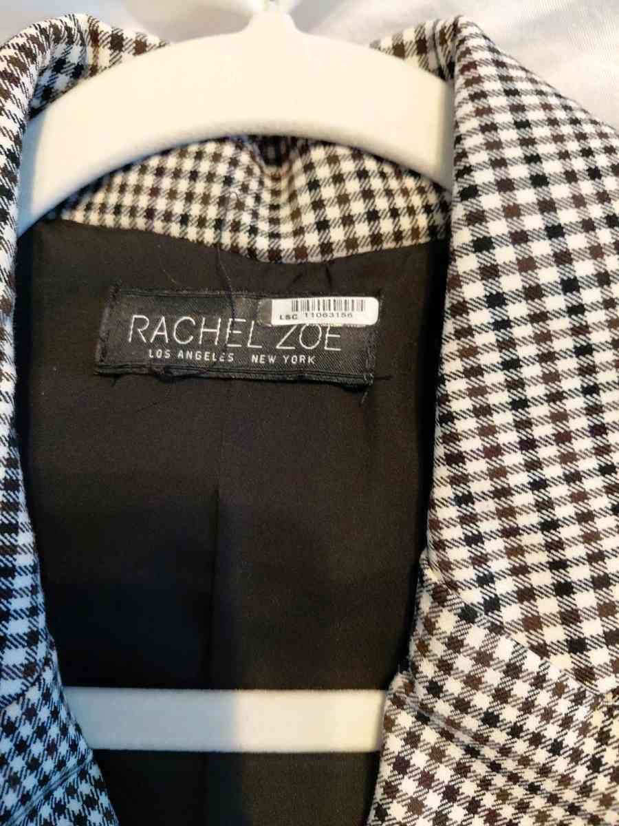 Rachel Zoe Houndstooth Long Vest One Button Black White