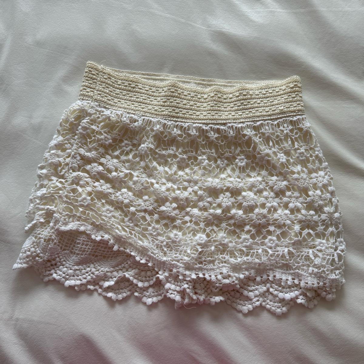 Romantic Ivory Crochet Lace Skort  Floral Boho Overlay Built - Los Angeles, California