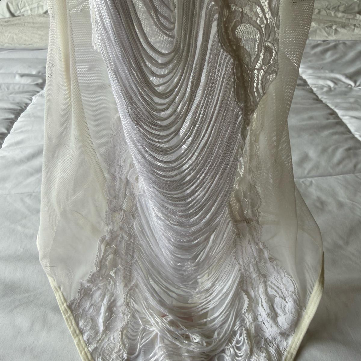 Brand New Sheer Lace  Mesh Teddy  Romantic Draped Front Deta