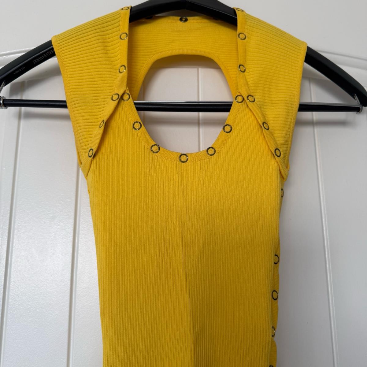 Mustard Yellow Ribbed SnapDetail Midi Dress  Cutout Back  Wo - Los Angeles, California - FleaMarketBay
