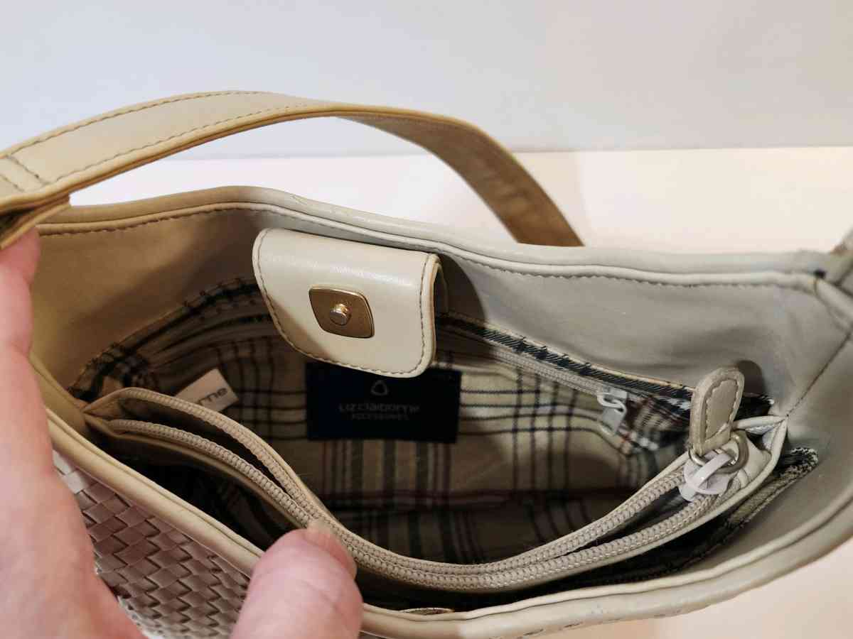 Vintage Liz Claiborne Beige Faux Leather Woven Handbag