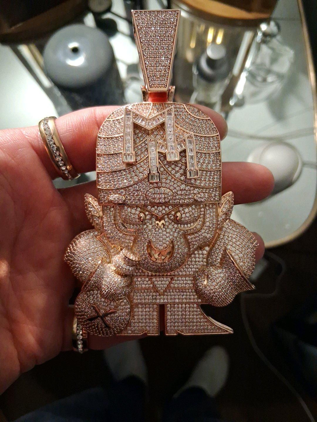 14k Rose Gold Vermeil over Sterling Silver Iced Out Pendant - Buffalo, New York