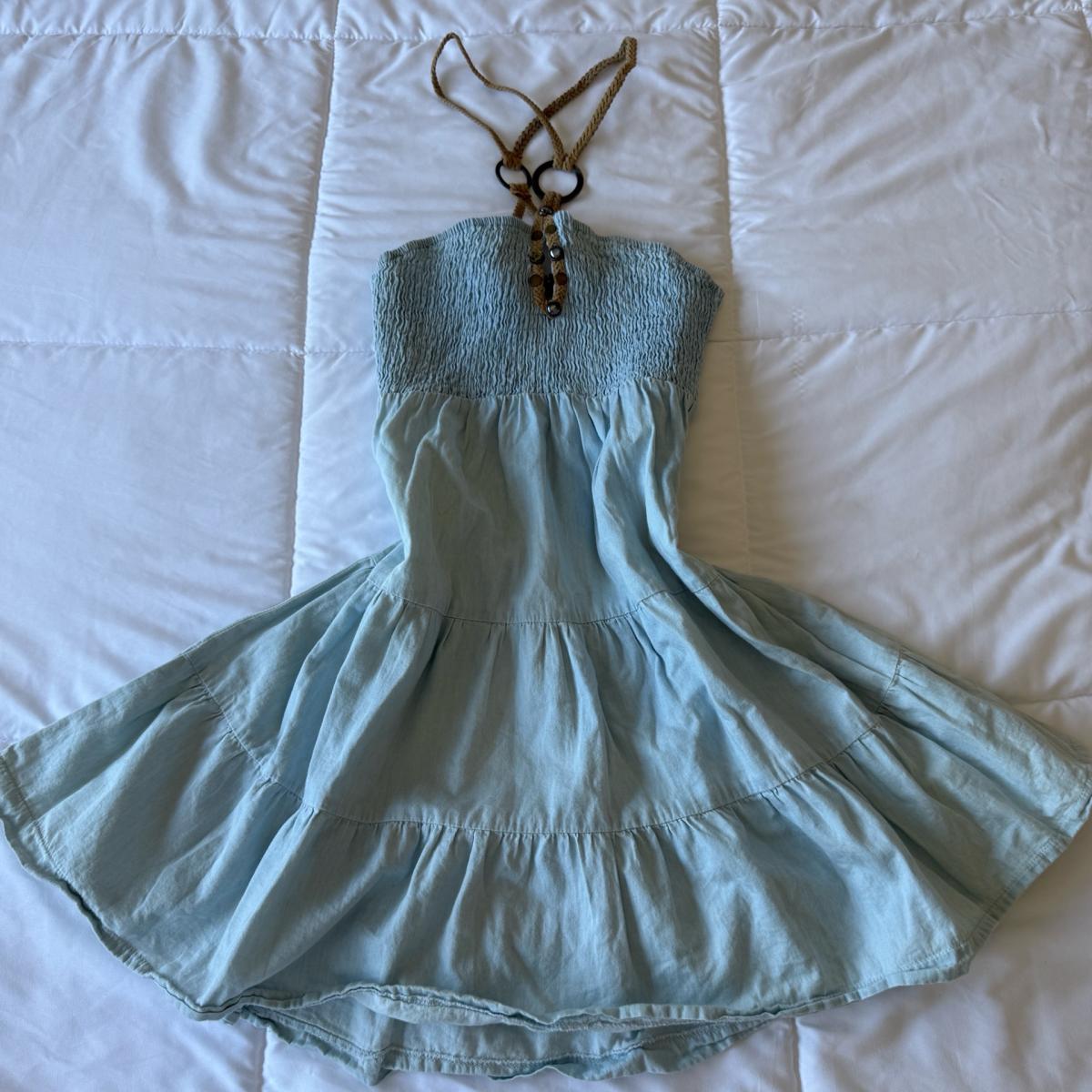 Mustard Seed Y2K Boho Seafoam Halter Mini Dress  Fairycore