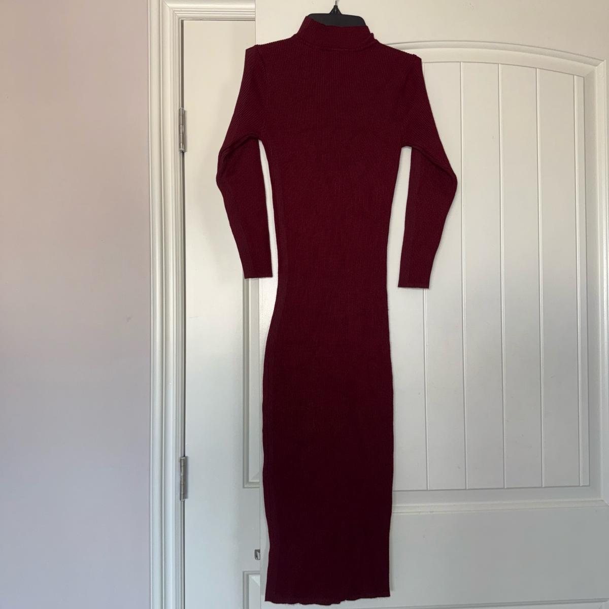 Burgundy Ribbed Knit Bodycon Midi Dress  Turtleneck - Los Angeles, California