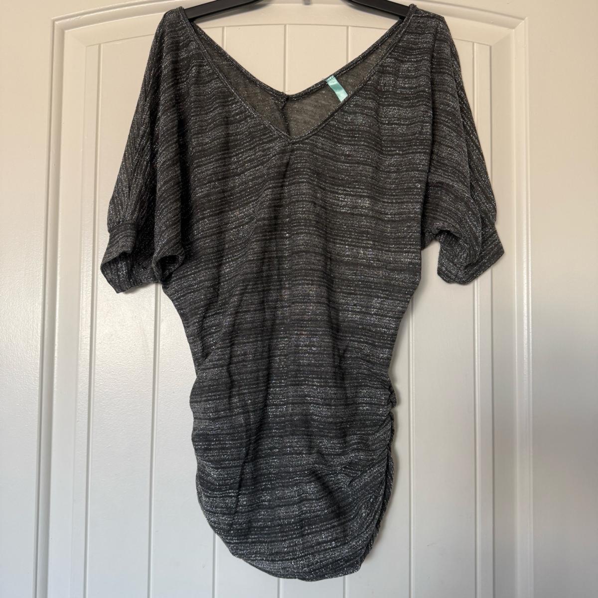 Y2K Charcoal Shimmer Ruched Tunic Top  Draped Metallic - Los Angeles, California