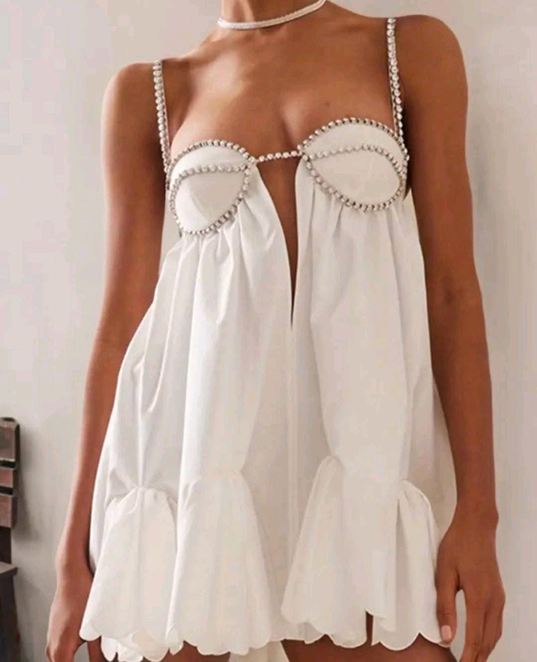 Solid Color White Womens Mini Dress