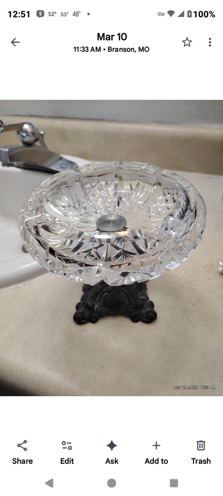 Crystal vase and ashtray pair - Branson, Missouri - FleaMarketBay