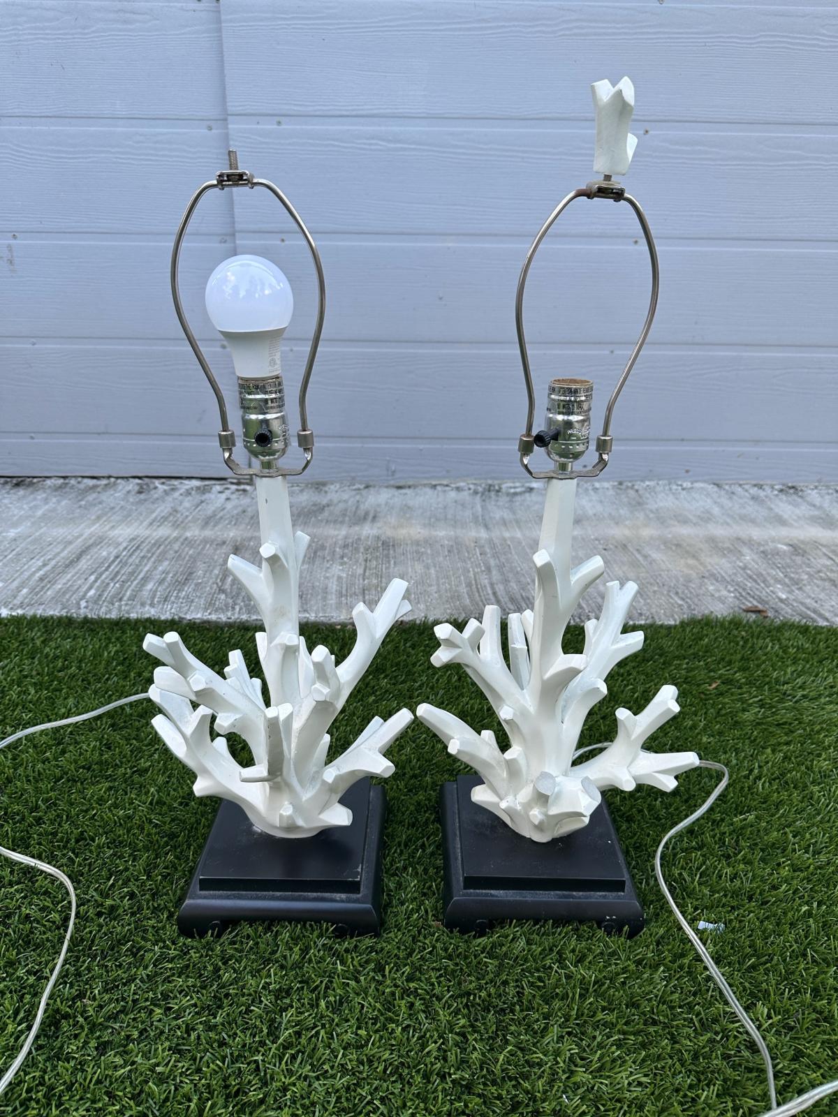 Vintage Coastal Coral Branch Wood Lamps