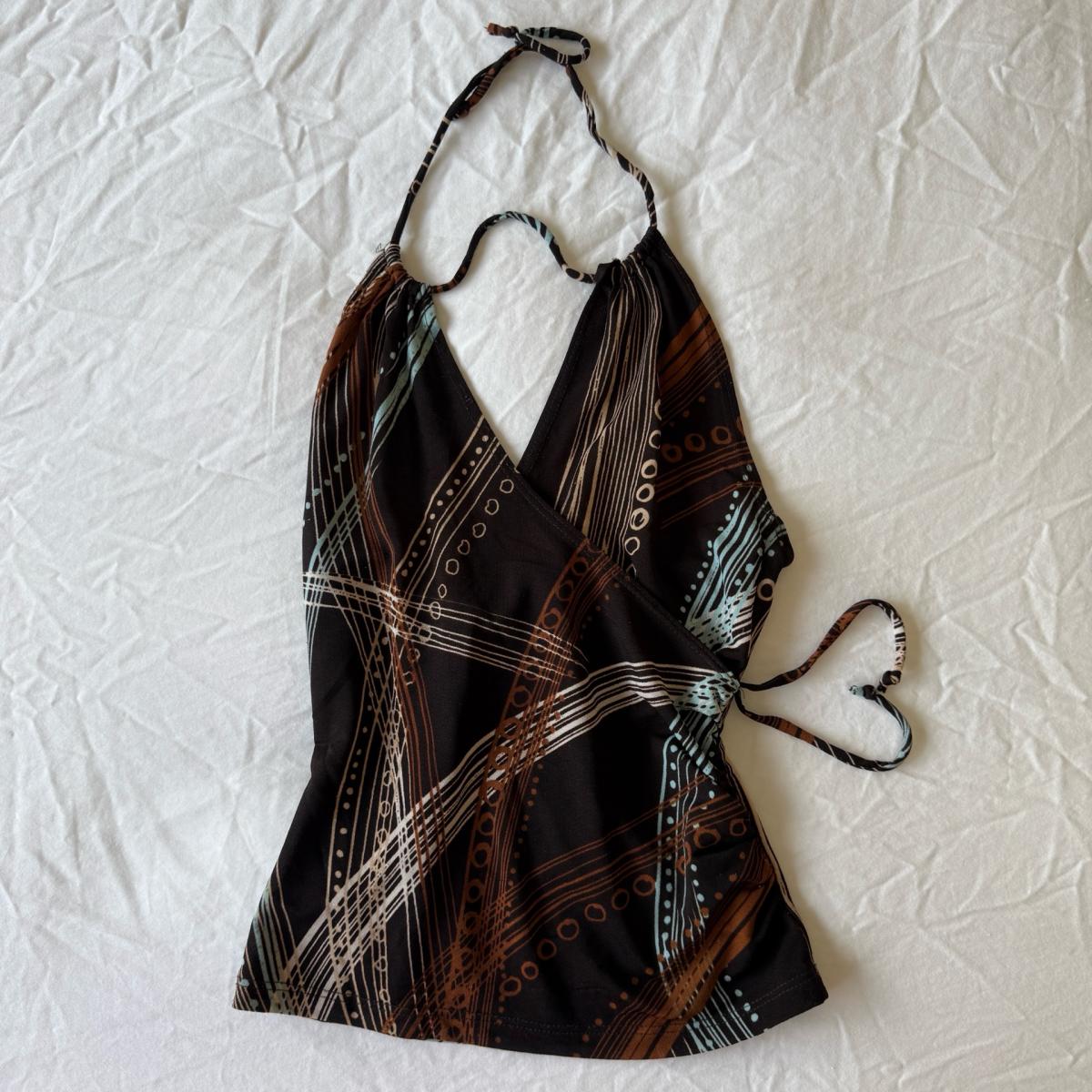 Y2K Abstract Wrap Halter Top  Earthy Tribal Print Small - Los Angeles, California