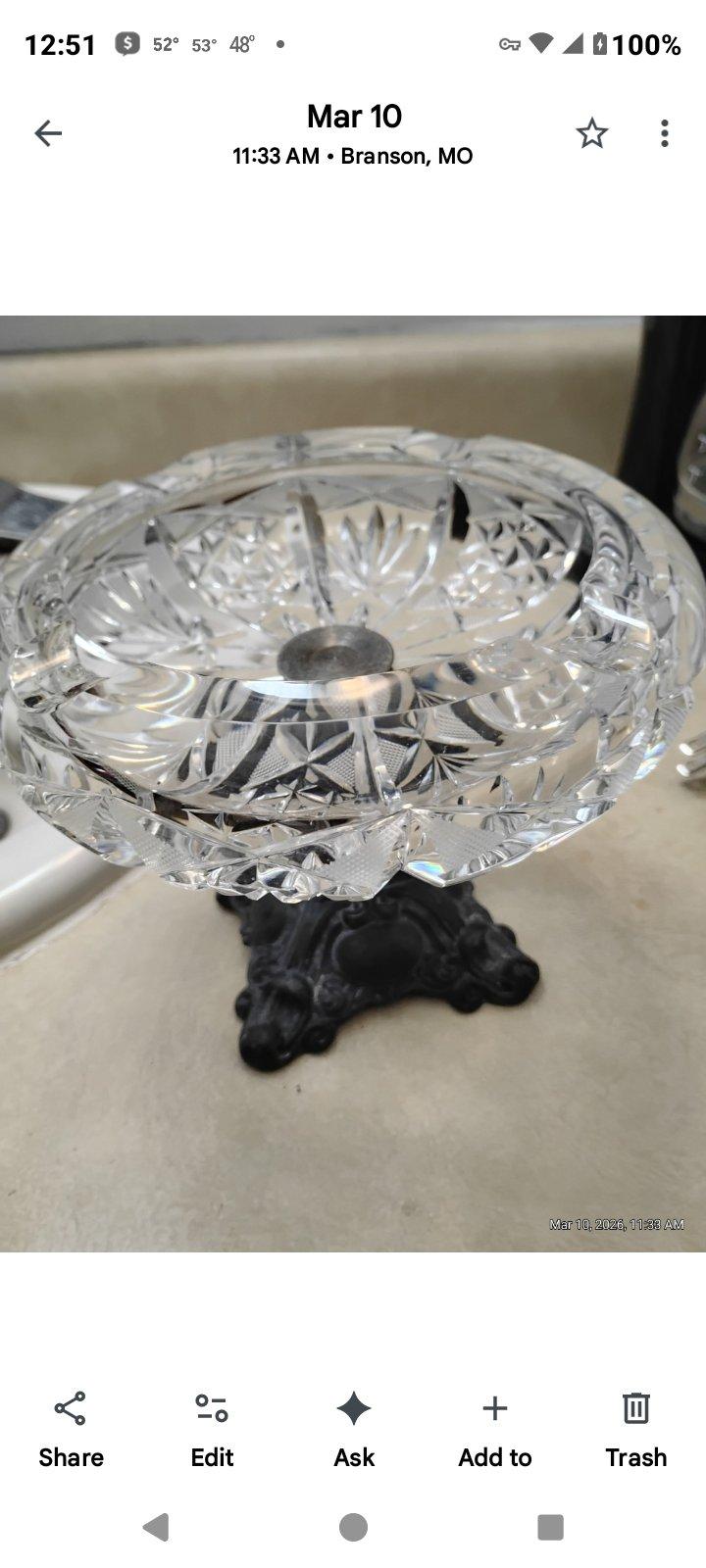 Crystal vase and ashtray pair