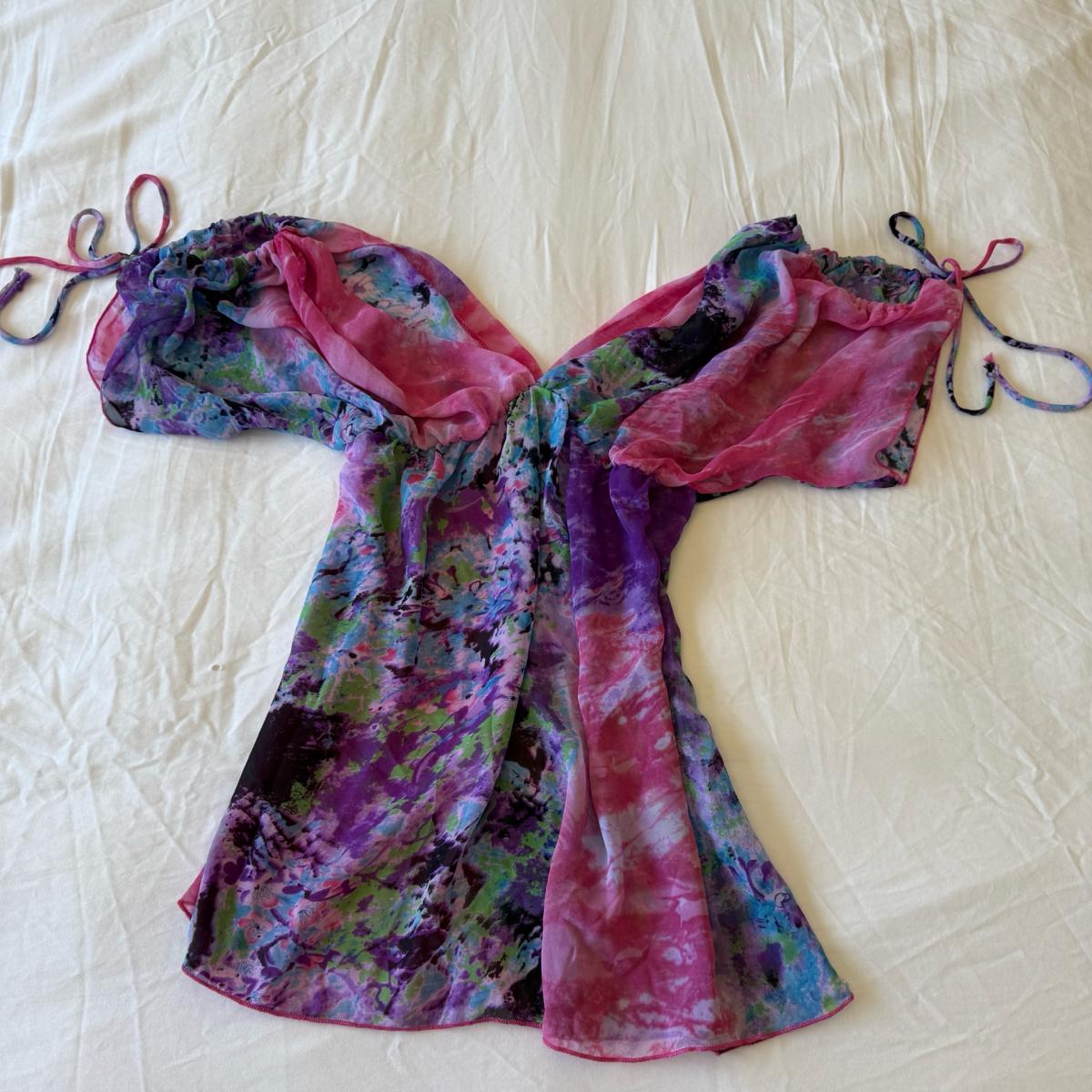 Dreamy Y2K Watercolor Fairy Blouse Top  Sheer Open Shoulder - Los Angeles, California