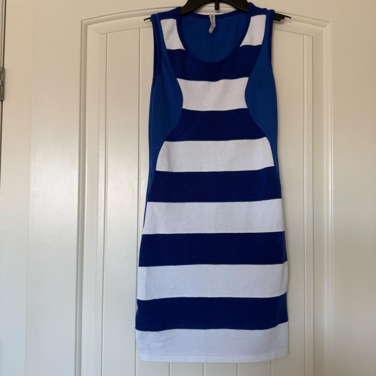 Y2K Blue  White CherryK Stripe Bodycon Dress Snatched Small - Los Angeles, California