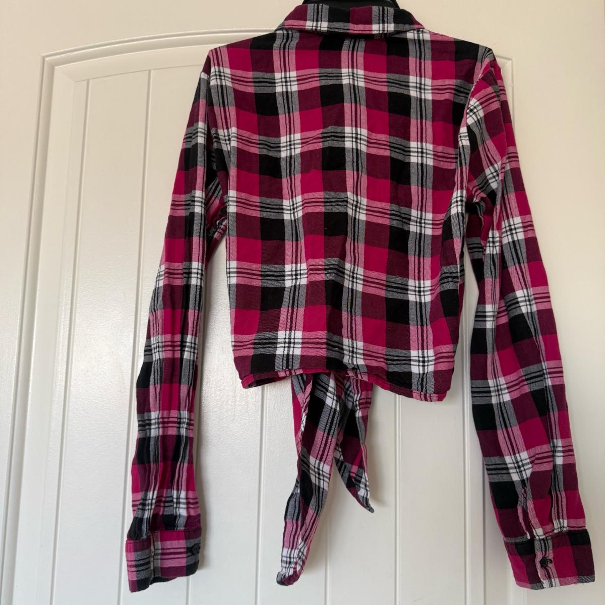 Papaya Pink Plaid TieFront Flannel Crop Shirt  Soft Grunge Y - Los Angeles, California - FleaMarketBay