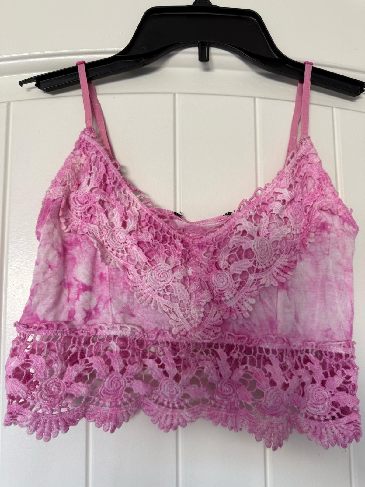 Pink TieDye Lace Bralette Crop Top  Boho Festival Style Cami - Los Angeles, California