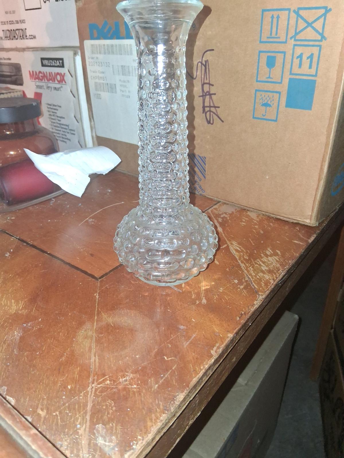 vintage EO Brody clear glass hobnail bud vase 75 inches tall