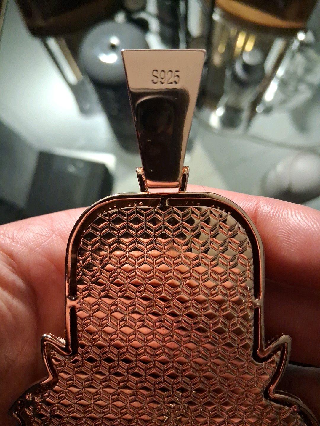 14k Rose Gold Vermeil over Sterling Silver Iced Out Pendant - Buffalo, New York - FleaMarketBay