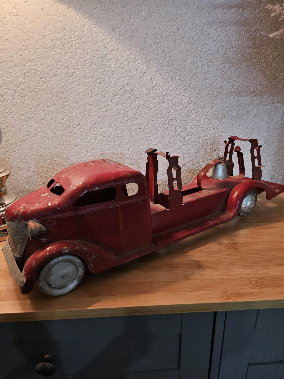 1930s Fire Department Truck Pressed Steel Toy
