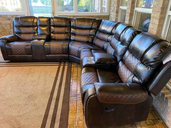 Brown Leather Sectional Recliner  New  Cup Holders  ONLY 53