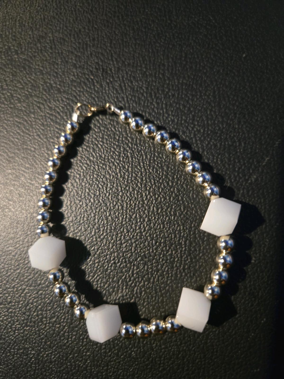 14kt Gold Filled Crystal Beaded Bracelet white Bracelet