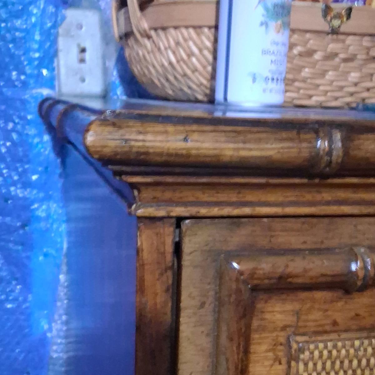 vintage Faux bamboo with rattan 5 drawer dresser