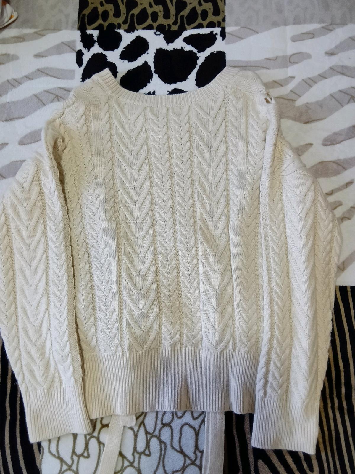 Cream Cable Knit LaceUp Sweater - Pomona, California - FleaMarketBay