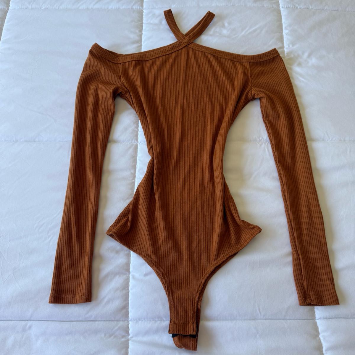 Boutique Cinnamon Ribbed Off Shoulder Crisscross Bodysuit - Los Angeles, California