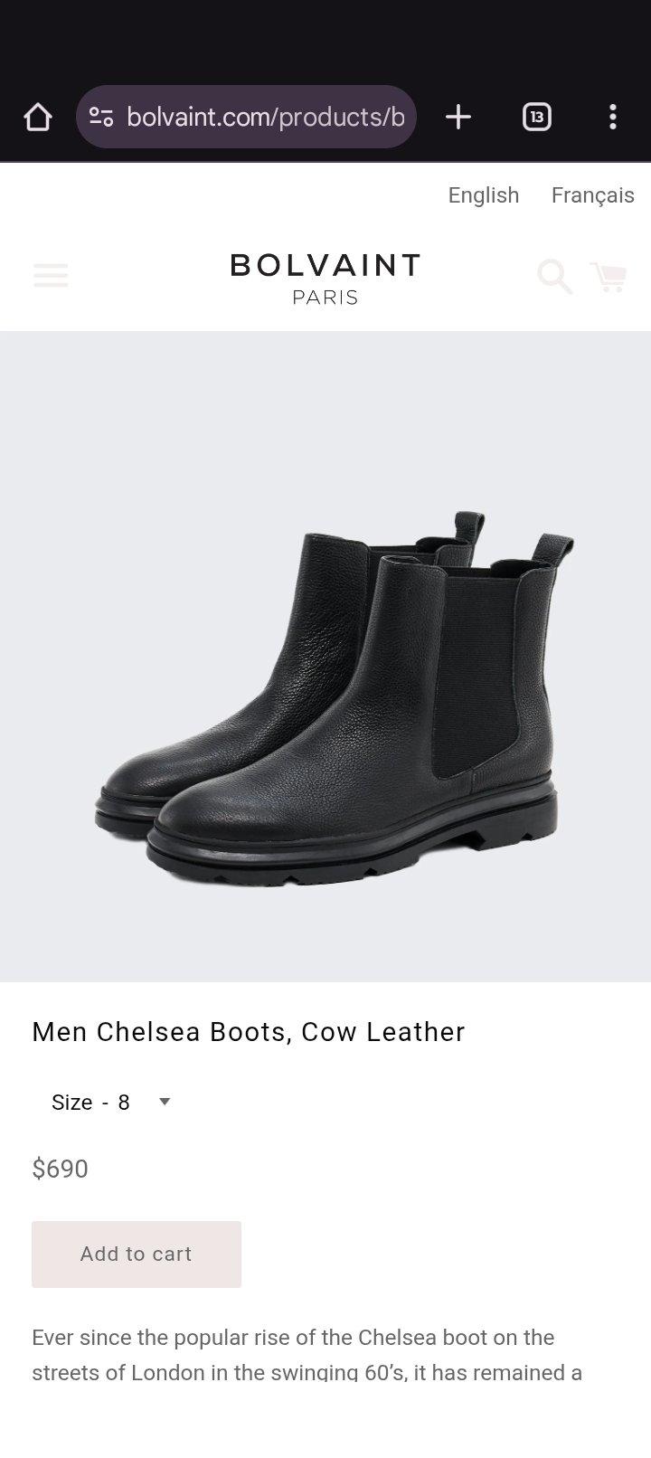 Bolvaint Paris men Chelsea boots 8 cow leather