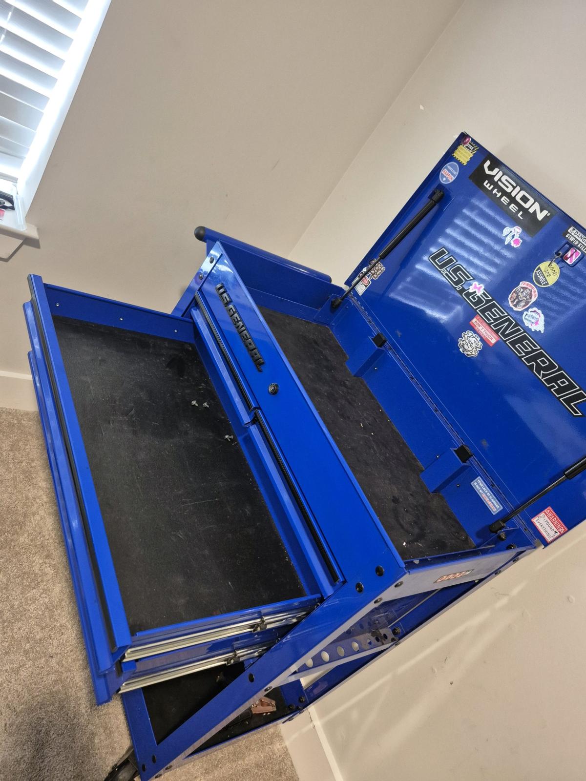 assortment of shop tools and US General toolbox - Hickory, North Carolina - FleaMarketBay