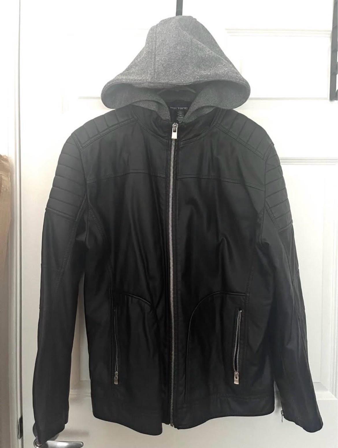 MENS HOODED FAUX LEATHER JACKET - Norwood, Massachusetts