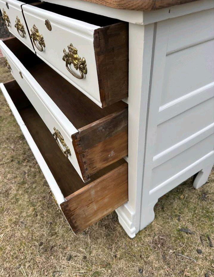 Antique 4 Drawer Dresser w Mirror  OffWhite - Adams, New York - FleaMarketBay