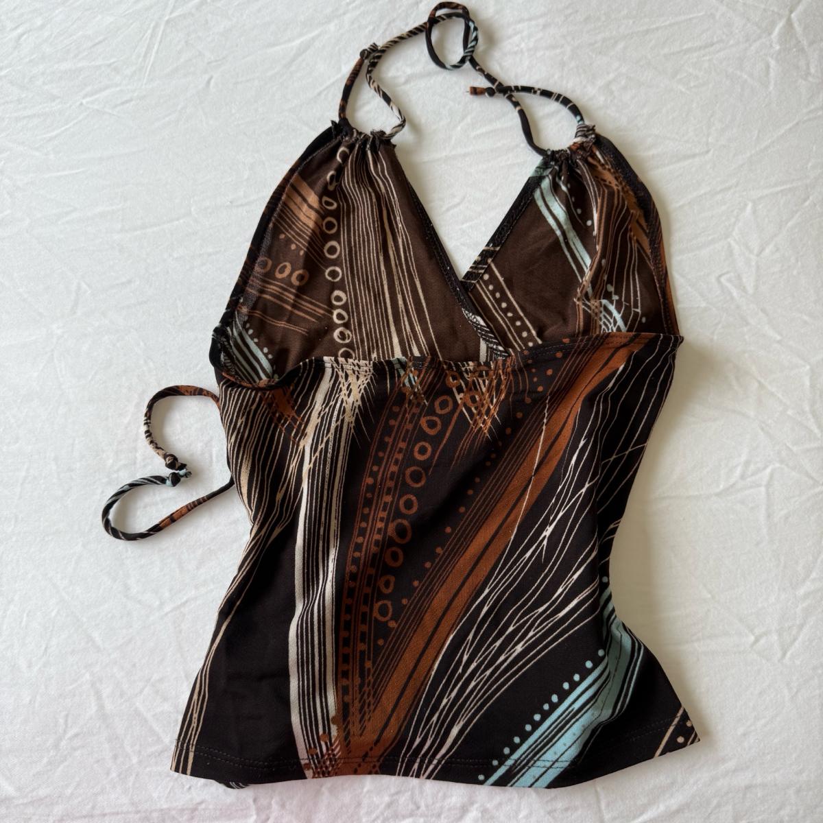 Y2K Abstract Wrap Halter Top  Earthy Tribal Print Small - Los Angeles, California - FleaMarketBay