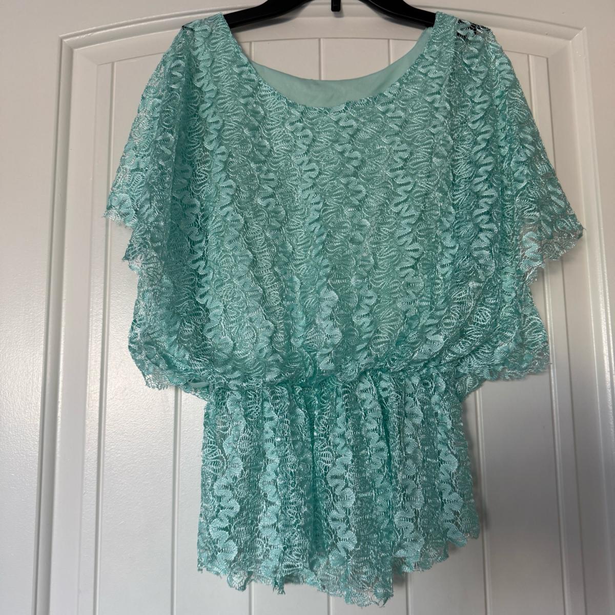 Mint Green Fairycore Lace Peplum Blouse  Cottagecore Ruffle - Los Angeles, California