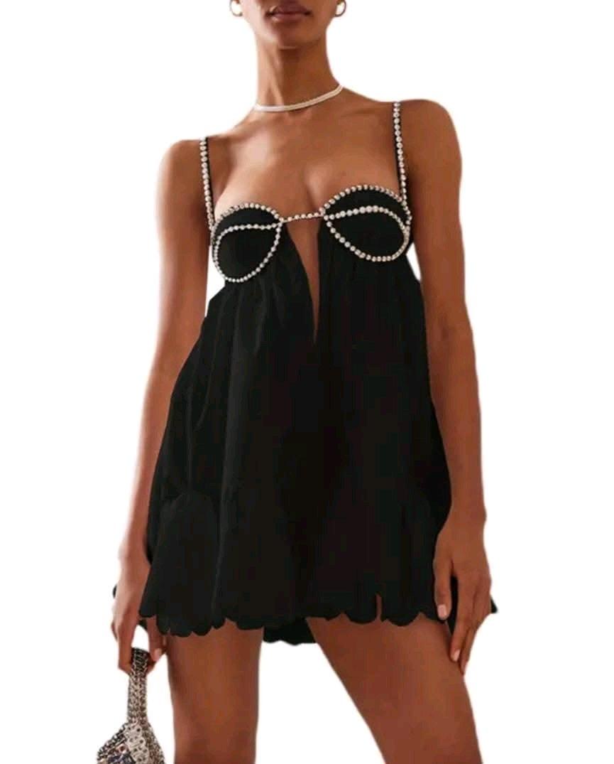 Womens Solid Color Black Mini Dress