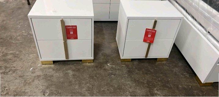 Modern White  Gold Bedroom Set with LED Bed  Queen Size - Miami, Florida - FleaMarketBay