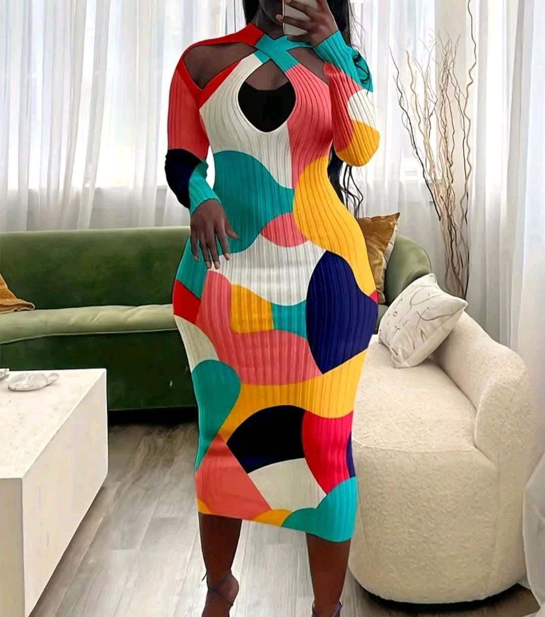 Womens Multicolor Bodycon Midi Dress