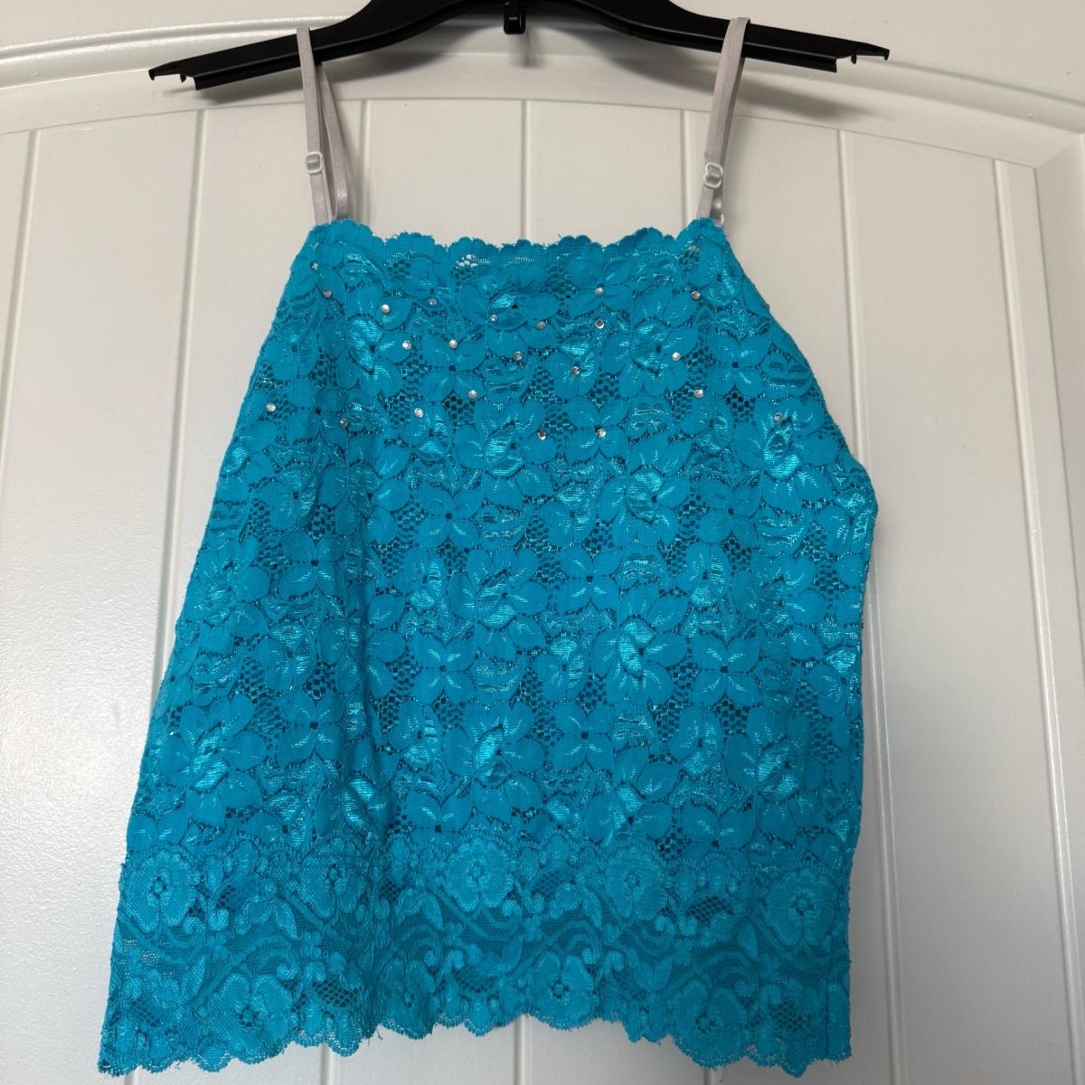 Y2K Turquoise Lace Camisole Rhinestone Floral Tank Top Fairy - Los Angeles, California