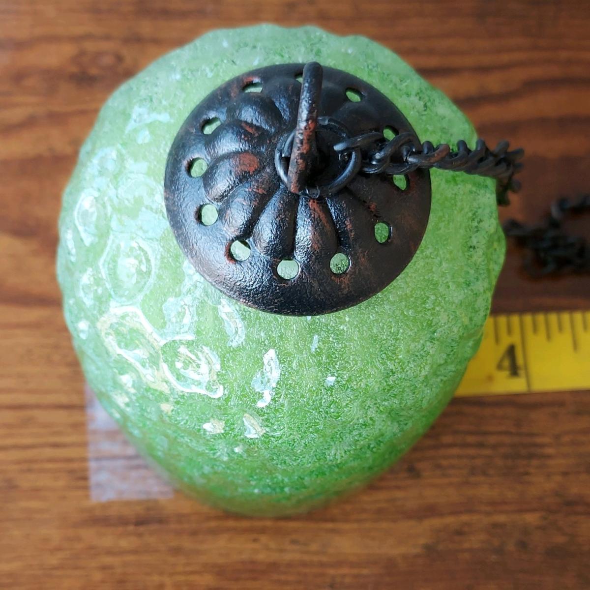 Green Glass Pendant Lamp Antique Copper Finish Hanging Bell - Tucson, Arizona - FleaMarketBay