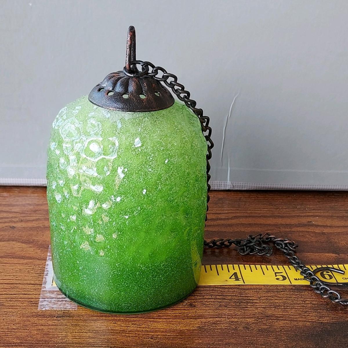 Green Glass Pendant Lamp Antique Copper Finish Hanging Bell - Tucson, Arizona - FleaMarketBay