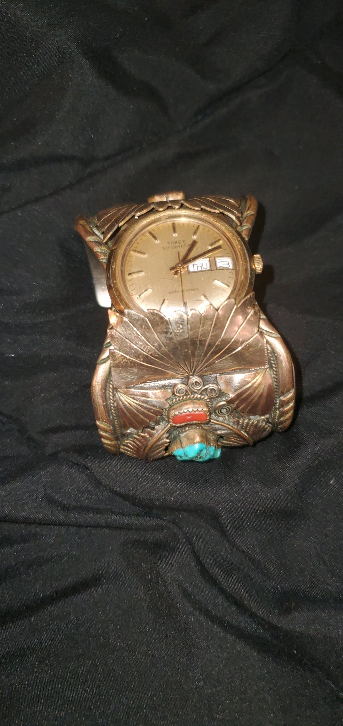 1970s Navajostyle 12KGF Leaf Watch Cuff - Lebanon, Kentucky - FleaMarketBay