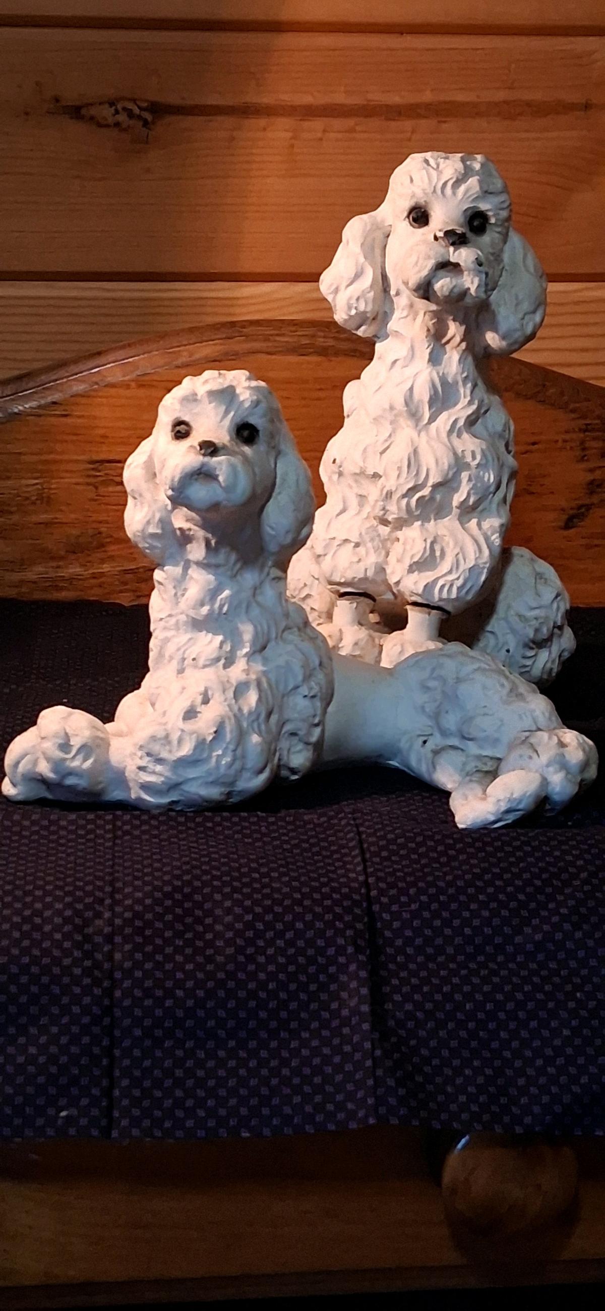 Vintage White Chalkware Poodle Dog Statues - Marshfield, Wisconsin - FleaMarketBay
