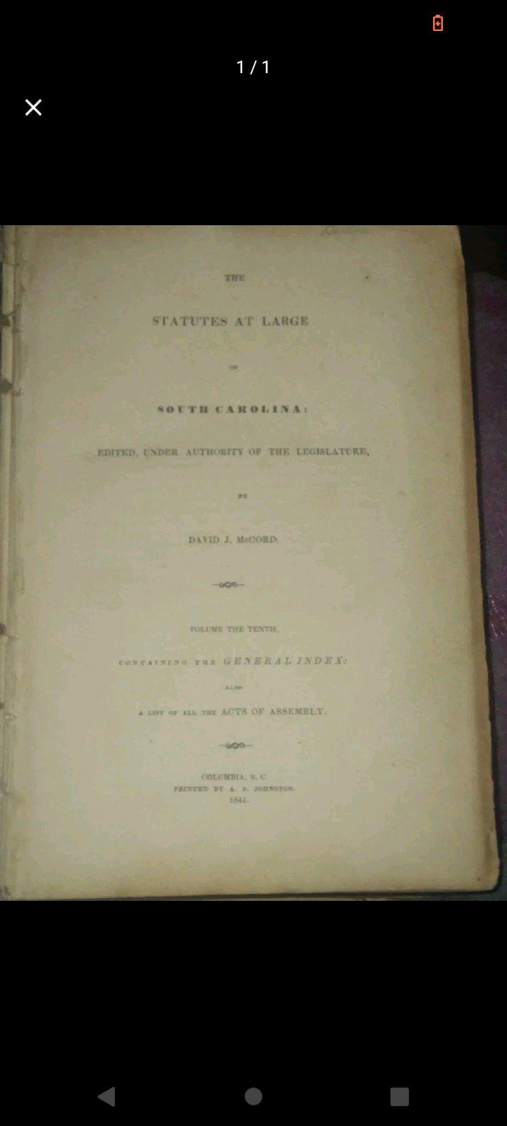 THE STATUTES AT LARGE OF SOUTH CAROLINA VOLUME THE TENTH1841 - Las Vegas, Nevada - FleaMarketBay