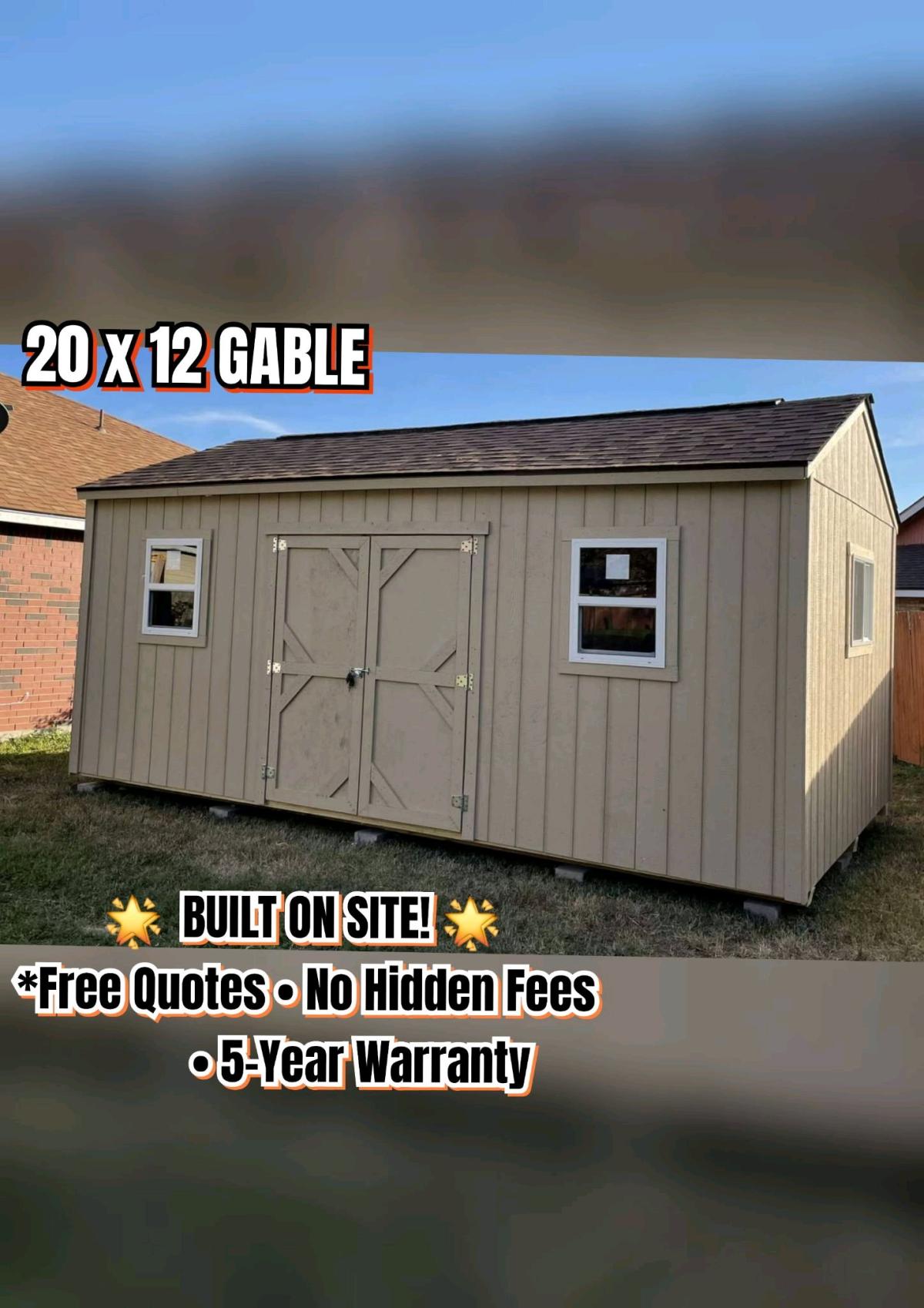 12x 20 GABLE INCLUDES 3 windows 1 double shed door - San Antonio, Texas - FleaMarketBay