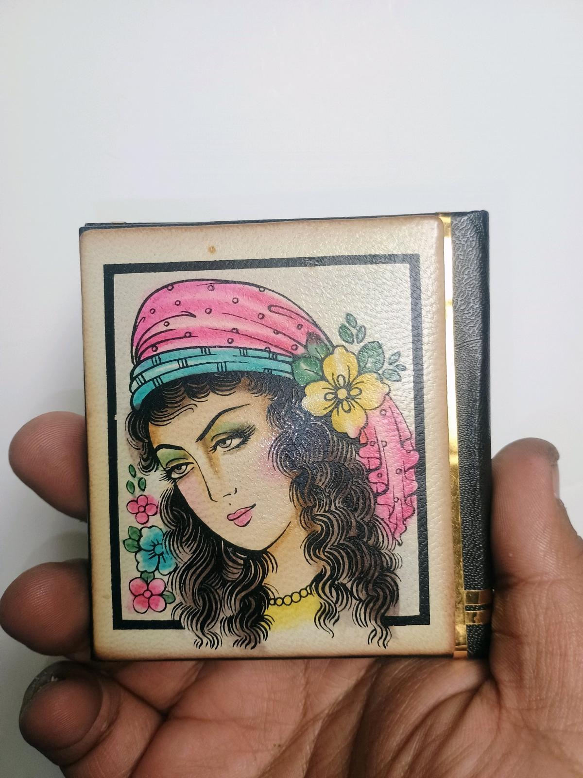 A 1970s Hippie Girl Fold Over Mirror Compact Faux Leather - Turlock, California - FleaMarketBay