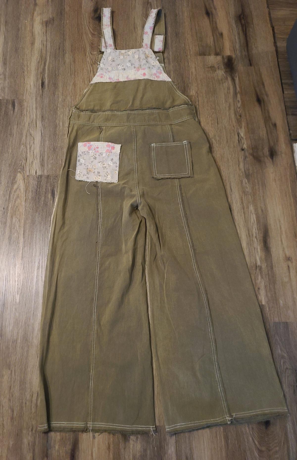 POL Overalls Womens L Green Patchwork Embroidered Wide Leg F - San Antonio, Texas - FleaMarketBay