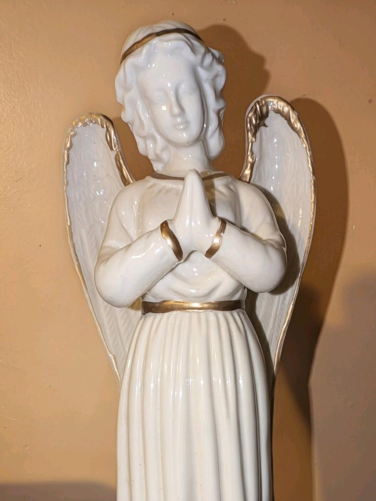 approximately 12in tall cream porcelain Angel 3 lb gold trim