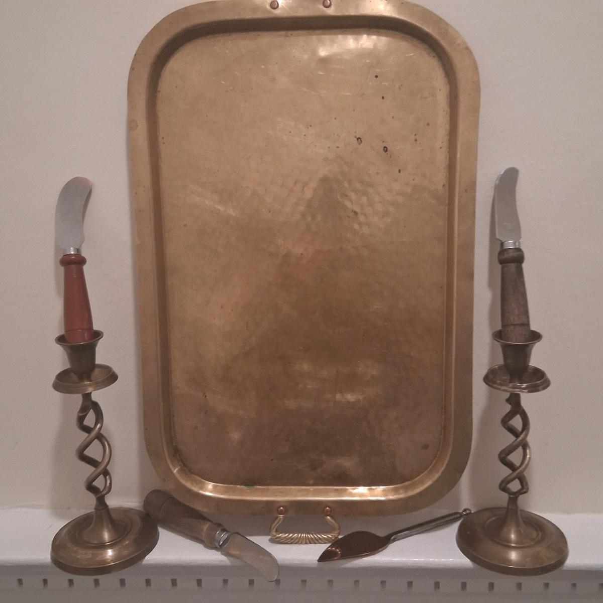 Vintage Solid Brass Decor Bundle  SunLyn Hammered Tray  Barl - Philadelphia, Pennsylvania - FleaMarketBay