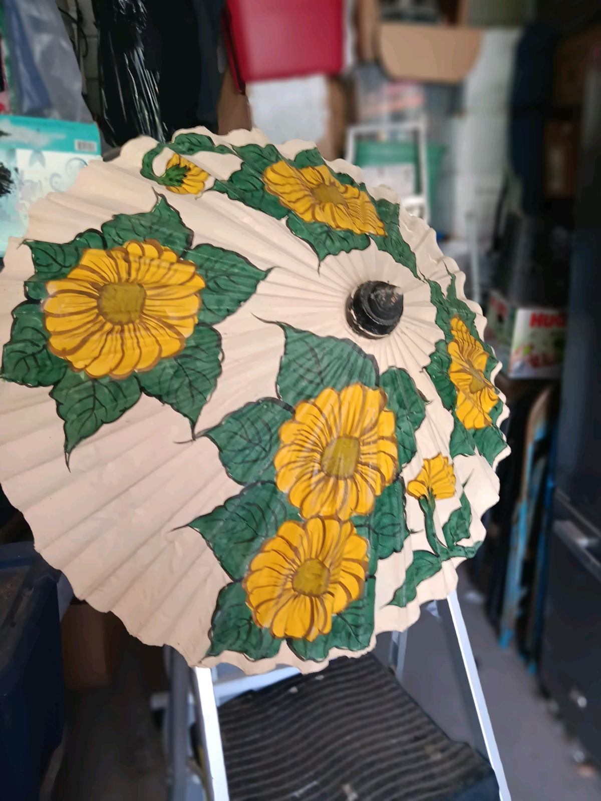 handpainted bamboo umberella with yellow flowers - Valley Village, California - FleaMarketBay
